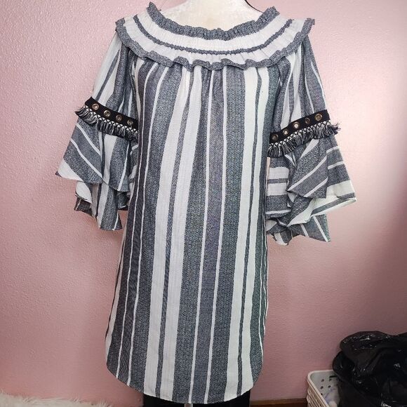 Misa Los Angeles| Striped Ruffle Sleeve Mini Dress Medium - Picture 3 of 8